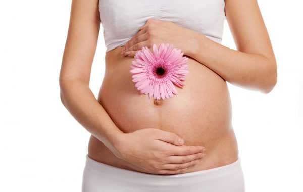 Живот беременной женщины с цветком