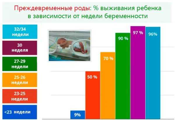 Диаграмма выживаемости новорождённого в зависимости от недели беременности