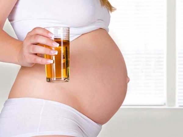 Беременная женщина держит стакан пива